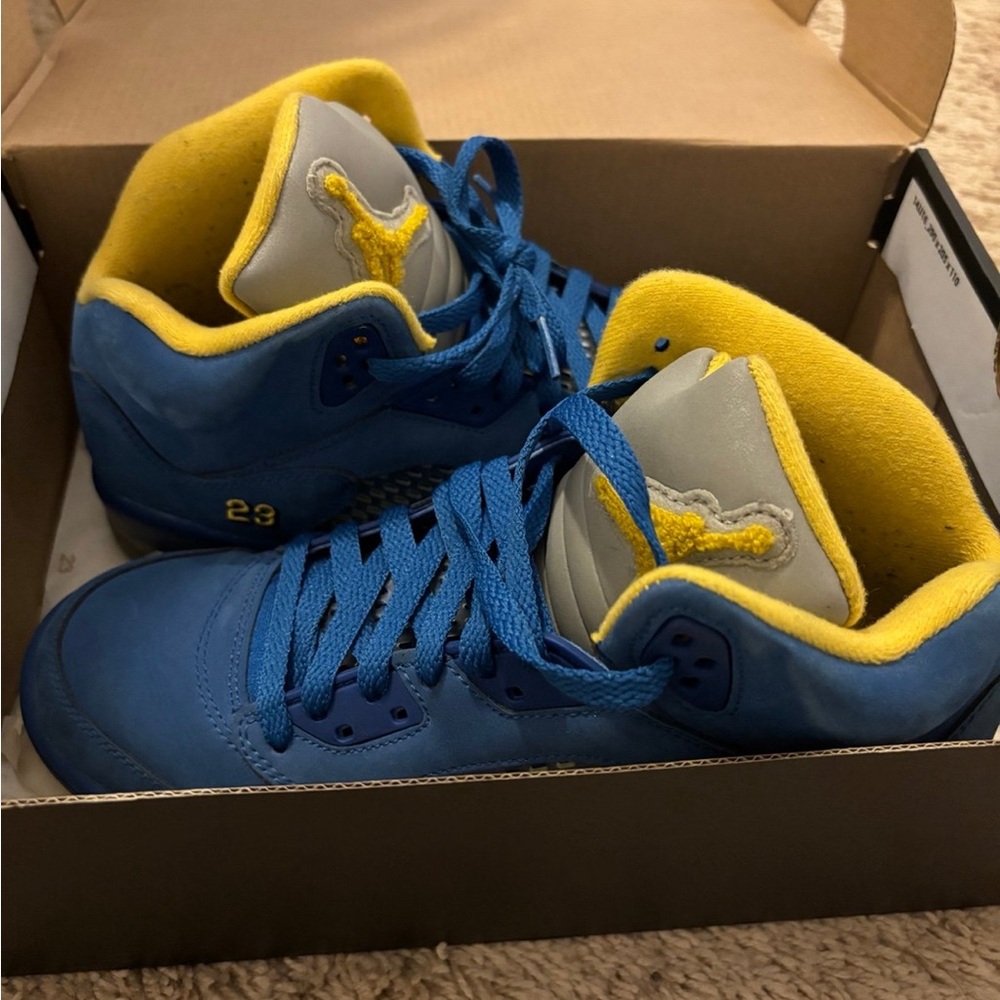 Jordan Blue and Yellow Mid-Top Sneakers